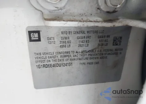 2013 Chevrolet Volt z USA, uszkodzony, nr VIN 1G1RD6E46DU124131